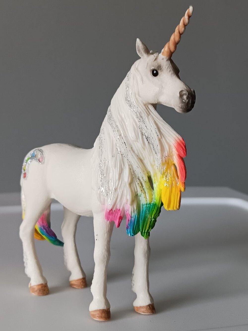 Unicorn Figurine 5" Tall Rainbow White Pink Silver Yellow Schleich